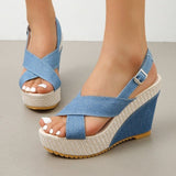Zingj Summer Platform Platform Sandals Denim Cross Buckle Beach