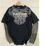 Street Trendy TAPOUT Printed T-Shirt Fake Two-Piece Blouse Casual Hip-Hop Long-Sleeved