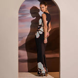 Zingj New Fashion Retro Print Sleeveless Hollow Out Sexy Slim Stitching Dress