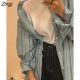 Women Harajuku BF Style Striped College Popular Teens Stylish Chic High Street Tops Рубашка Женская Casual New Design