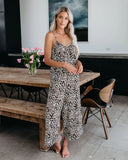Women Summer Printed Jumpsuits Drawstring Design Pockets Decor Oblique Collar Sleeveless Mid Waist Slim Jumpsuits