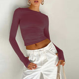 Women's Clothing 2025 Spring Women's New T-Shirt Fashion Solid Color Round Collar Shirt Top