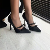 Temperament Bow Tip Black Water Drill Spring And Autumn Single Shoes Women's Shoes 2025 New Sexy High