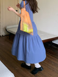 Feel Bubble Sleeve Dress Summer Women's Long Design Loose Solid Color Age Reduction Pressure Folding