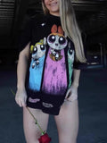 Cartoon Trend Burst Handsome Cartoon Flying Small Police Lady Print Short-Sleeved Summer Couple Dress
