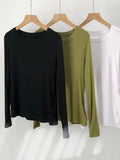 Zingj Comfortable Super Soft Modal Cotton Long Sleeve T-Shirt Women's Spring New Solid Color Round Collar With A Bottom
