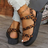 Sandals Women's 2025 Summer New High-End Thick-Soled Women's Shoes Leopard Cross-Slip Roman