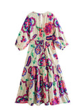 Women's V-Neck Flower Print Long Dress