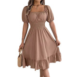 Shooting 2025 Spring And Summer Leisure Side Short Sleeves To Close The Waist Lotus Leaf Side A Dress Women's