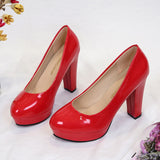 Women's High Heel Single Shoes Thick Heel PU Waterproof Table Four Seasons OL Working Shoes Long-Term