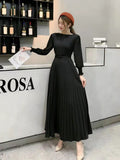 Ripe Wind High Waist Round Collar Dress Spring And Autumn New Temperament Solid Color To Show Thin Waist Swing 100 Rhetum Long