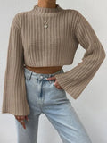And Winter New Amazon Pure Color High Waist Short Horn Sleeve Half-High Collar Collar Sweater
