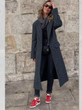 Women's Temperament Suit Collar Striped Haired Long