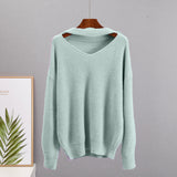Autumn And Winter Ultra-Soft V-Neck Imitation Marinish Sweater Female Lazy Style Loose Knitted