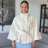 Women's Clothing Explosion Fashion Loose-Collar Collared Tidial Coat Belt