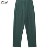 Women Fashion Front Welt Pockets Seam Detail Pants Vintage High Waist Zipper Fly Female Ankle Trousers Mujer