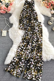 Vacation Beach Women Two Piece Set Elegant Halter Sleeveless Chiffon Tops And High Waist Wide Leg Pants Female New