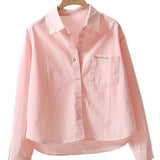 Shirt Women 2025 Spring And Autumn Fashion Embroidered Letter Pocket Loose Casual Shirt Women Casual