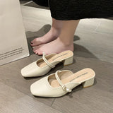 Women's Shoes Baotou Half Slippers Women's Summer Wear 2025 Summer High Heels Korean Version Of The Square Head Thick And Muller High-Heeled