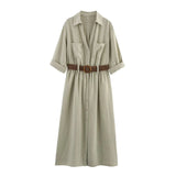 Explosion Woman With Belt Linen-Blend Shirt