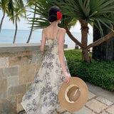 Zingj Photo Sleeveless Halter Dress Female Summer New Design Sense Ink Painting Waist Show Thin