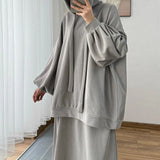 2025 New Middle Eastern Women's Long-Sleeved Hooded Loose Coat Skirt Casual