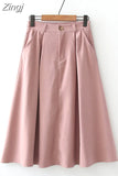 High Waist Vintage Midi Skirts Women Autumn Winter Thick Casual Elegant A-Line Office Ladies