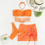 2023 New Folding Cloth Drawstring Strap Mesh Three-Piece Swimsuit