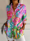 Lady Collar Shirt Flower Print New Shirt Women Loose Fashion