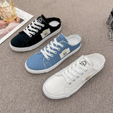 And Autumn 2025 New Canvas Shoes Female Students Half-Dragging Lazy One Foot With Breathable Leisure Small White