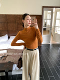 Xixi 2025 Autumn New White Standard Long-Sleeved High-Neck Knitted Top Sweater Female