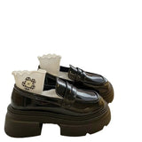 Zingj Simple Black Round Head Thick Bottom Small Leather Shoes Female 2023 New Autumn Retro One Foot Pedal Thick Heel Loafers-Outfit