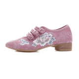 Zingj Grain Sole, Pointed Shoes Single Square Heel Fashionable Low Heel Embroidered Cloth Shoes, Retro Plate Buckle Embroidered Cloth Shoes Women's