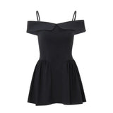 Zingj Women's Autumn Winter New Sexy Little Black Dress Temperament Royal Sister Waist Belt A Word Dress Female- Outfit