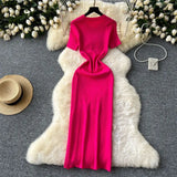 Zingj Senior Sense Dress Female Summer Sexy Sequins Slit Waist Show Thin Round Collar Short Sleeves In The Long Knit