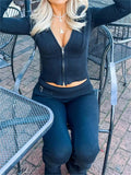 knit two-piece suit with zip and