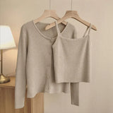Knitted Cardigan Two 2 Piece Set Women Korean Spring Autumn Woman Outfits Cardigans Womens Tops And Blouses Sets