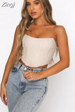 PU Leather Women Tube Tops Bustiers Corsets Strapless Off Shoulder Tank Vest Clubwear Bodycon Slim Push Up