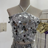 Industry Bling Bling Glide Hanging Neck Sling Vest One-Style Wrapping Tie With Large Bare Back Blouse