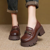 Cowhicked Retro English Wind And Happy Shoes Women's Autumn New Thick Bottom Single Shoes Thick Heeled High