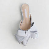 spring and summer women's shoes Korean silk satin Pointed bow tie slippers Baotou flat heel sets semi