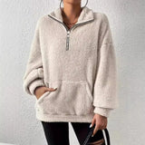 Products 2025 Leisure Autumn And Winter Hair Wool Zip Chain Lady Standing Collar Pocket Wear Women's