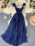 High Waist Slash Neck Women Long Dress Elegant Big Swing A-line Vestidos Verano Vintage Green/Red Party Robe For