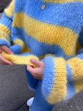 And Winter New Round-Necked Collar Sweater Knitted Jersey Lazy Loose Gradient Stripe Bump