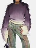 Zingj Wind Gradually Pull Wool Edge Long Sleeve Knit Jacket Spring 2024 New Fashion Trend Design Sense Sweater