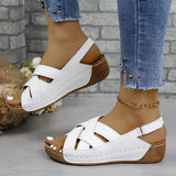 Asia Large-Size Cross-Band Exposed Toe Thick-Soled Sandals Women Magic Stick Hollow Loose Cake Beach Cool