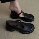 New Retro Simple Round Head Thick-Soled Mary Treasure Shoes Lady Commute Black Small Leather Shoes Single