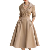Elegant Stuff Spring And Autumn Long-Sleeved Belt Dress