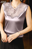 Blouse Women Fashion Womens Tops and Blouses Silk Shirts for Women V-neck Lace Elegant Tank Tops Sleeveless Woman
