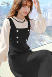 Knitted Woman Dress Women Party Slim Waist Long Sleeve A Line Sweater Dresses Ladies Fake Two Vestidos Mujer Winter